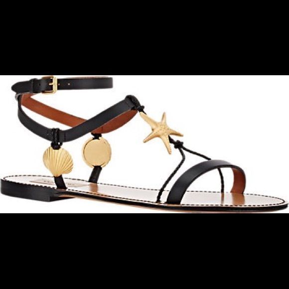Valentino Black Leather Sea Element Sandals 40/10 - Picture 2 of 14